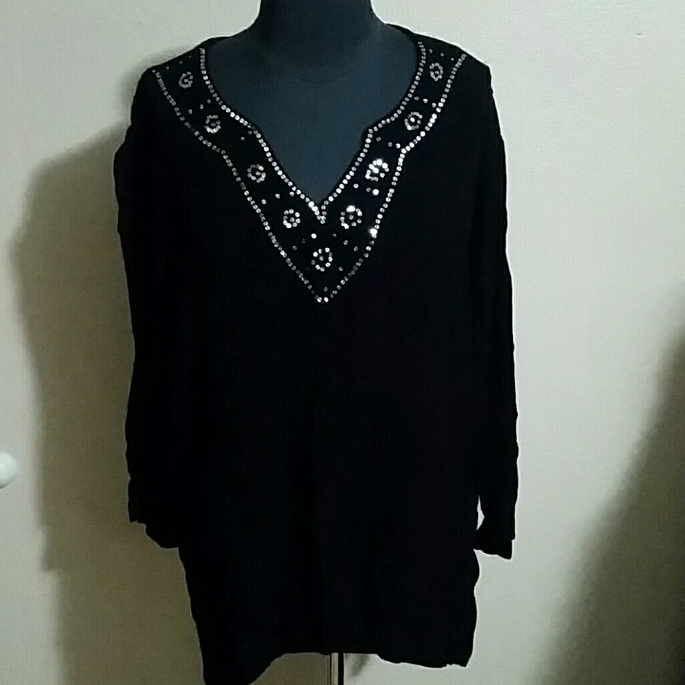 Cathy Daniels Crinkled Cotton Blouse 3/4 Sleeve